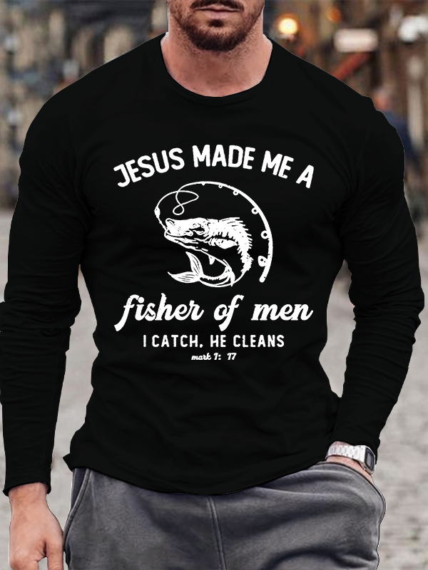Fisher of Men Cross  Jesus God Christian Cotton Long Sleeve T-Shirt