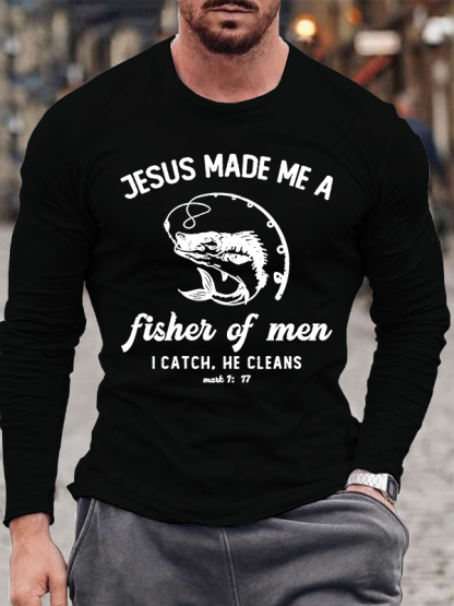 Fisher of Men Cross  Jesus God Christian Cotton Long Sleeve T-Shirt