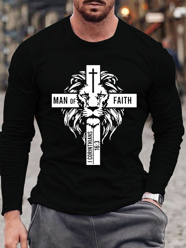 Man of Faith Jesus God Christian Cotton Long Sleeve T-Shirt