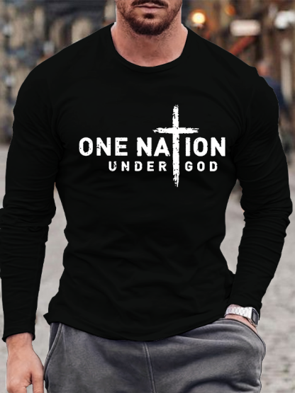 One Nation Under God Cross Jesus God Christian Cotton Long Sleeve T-Shirt