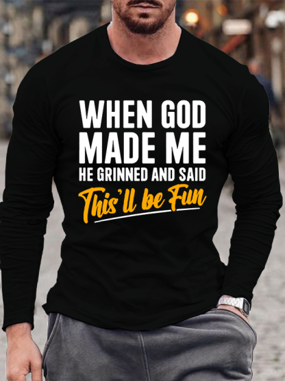 When God Made Me Jesus God  Christian Cotton Long Sleeve T-Shirt