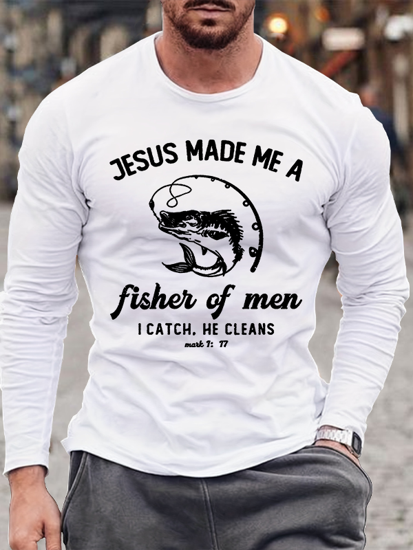 Fisher of Men Cross  Jesus God Christian Cotton Long Sleeve T-Shirt