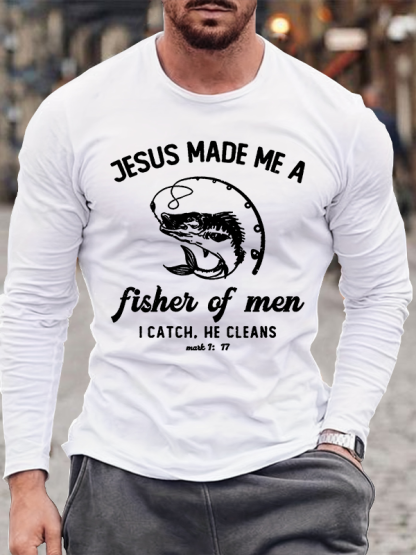 Fisher of Men Cross  Jesus God Christian Cotton Long Sleeve T-Shirt