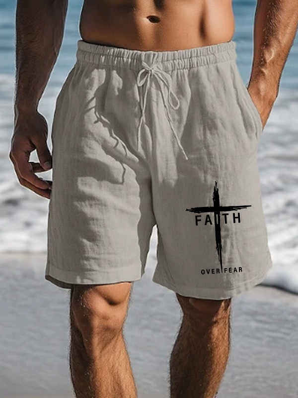 Men's Faith Over Fear Cross Christian Beach Shorts