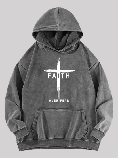 Faith Over Fear Cross Washed Hoodie