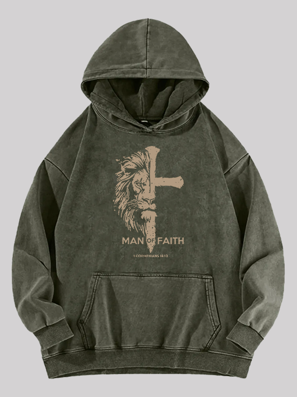 Man of Faith Jesus God Christian Washed Hoodie