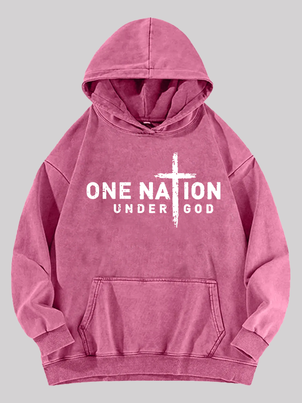 One Nation Under God Cross Jesus God Christian Washed Hoodie