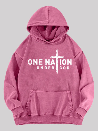 One Nation Under God Cross Jesus God Christian Washed Hoodie