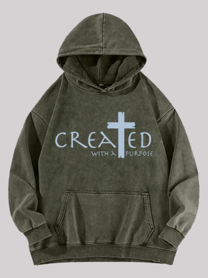 Created with a Purpose Jesus God Christian Washed Hoodie