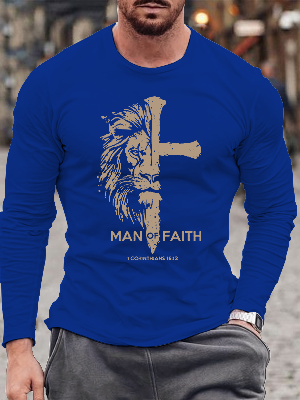 Man of Faith Jesus God Christian Cotton Long Sleeve T-Shirt