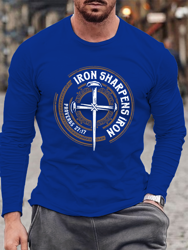 Iron Sharpens Iron - Proverbs 27:17 Jesus God Christian Cotton Long Sleeve T-Shirt