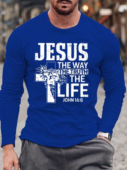 Jesus the Way Truth Life John 14:6 Jesus God Christian Cotton Long Sleeve T-Shirt