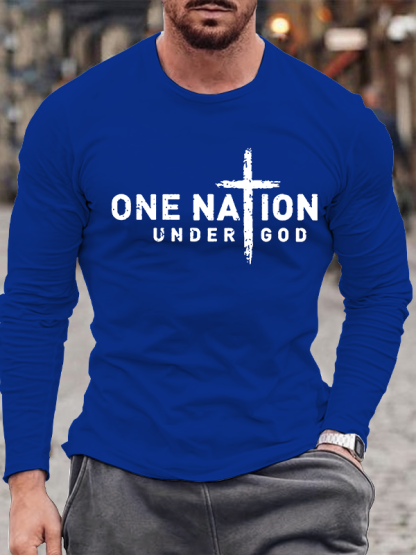 One Nation Under God Cross Jesus God Christian Cotton Long Sleeve T-Shirt