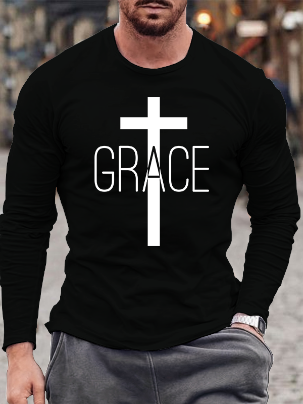 Grace Cross Jesus God Christian Cotton Long Sleeve T-Shirt