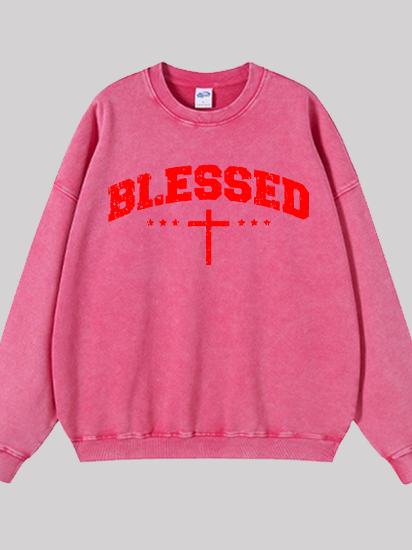 Blessed Cross  Jesus God Christian Washed Sweatshirt