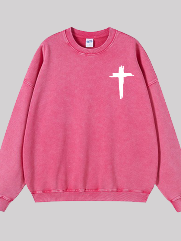 Cross Printed Jesus God Christian Washed Sweatshirt