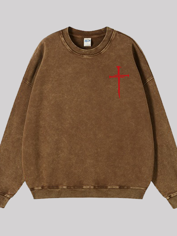 Red Cross Faith Jesus God Christian Washed Sweatshirt