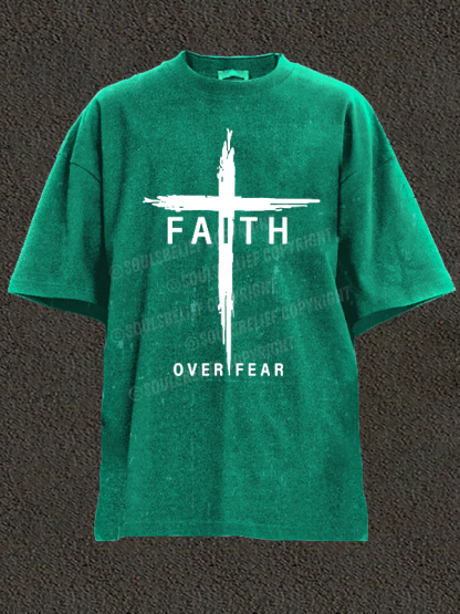 Faith Over Fear Cross Christian Washed T-Shirt