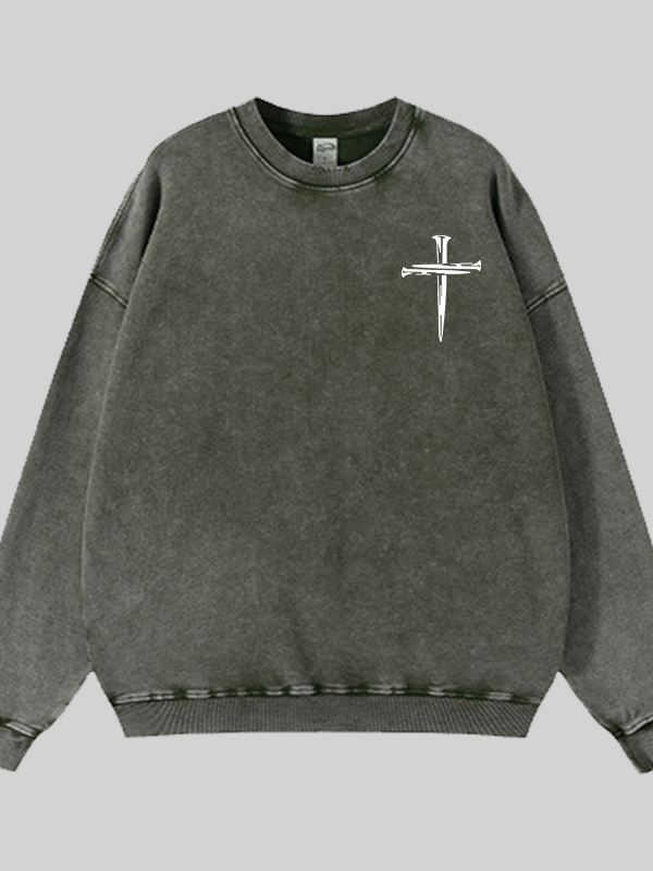 Cross Jesus God Christian Washed Sweatshirt