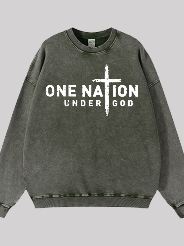 One Nation Under God Cross Jesus God Christian Washed Sweatshirt