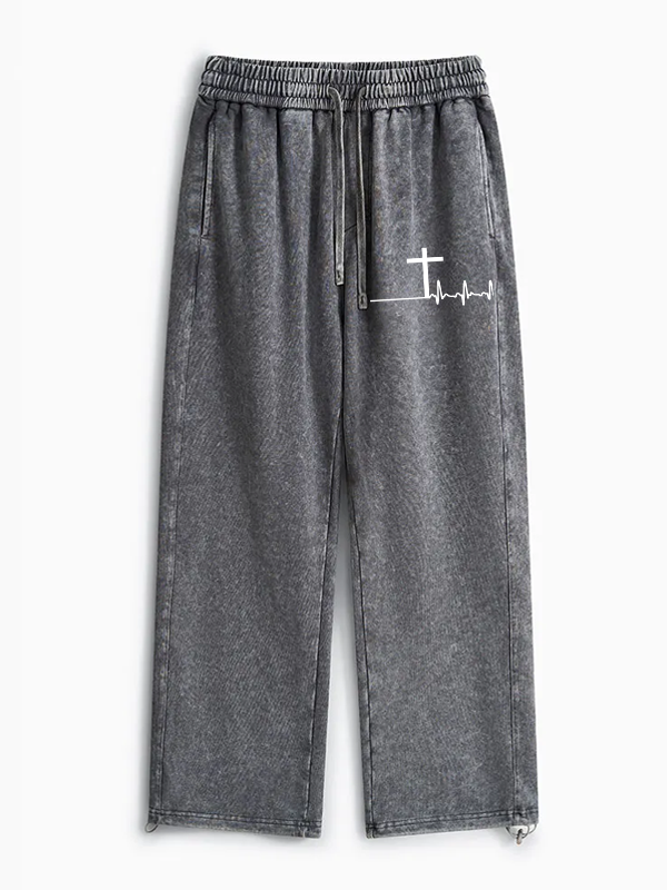 ECG Cross Jesus God Christian Washed Sweatpants               
