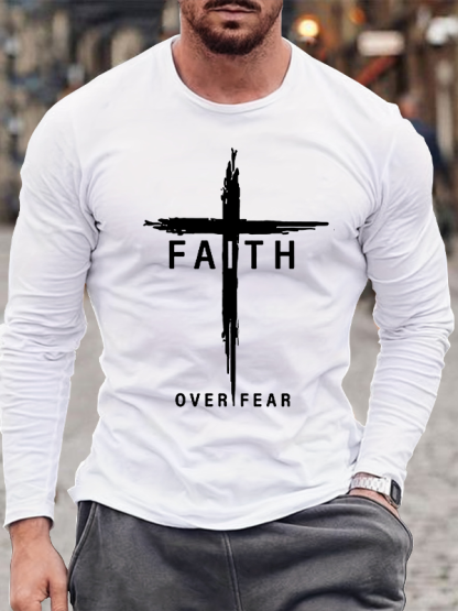 Faith Over Fear Cross Jesus God  Christian Cotton Long Sleeve T-Shirt