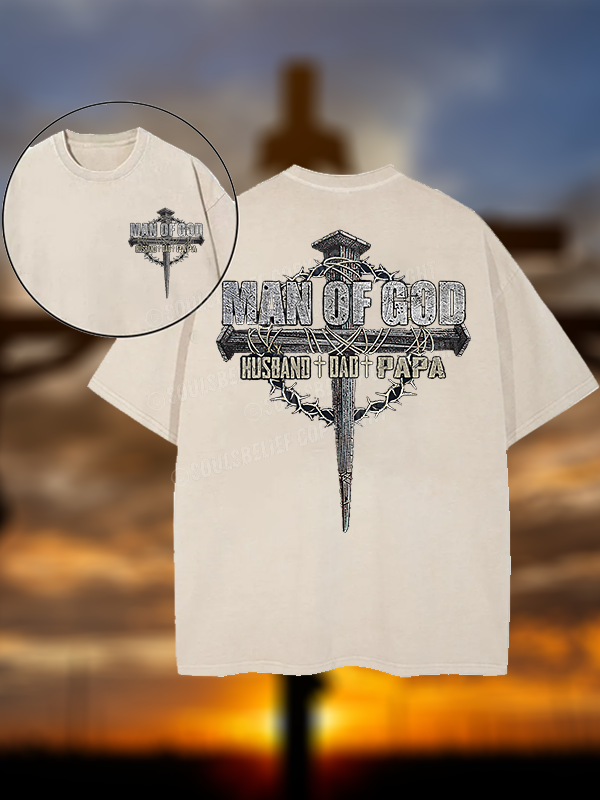 Man Of God Husband Dad PaPa Christian Washed T-Shirt