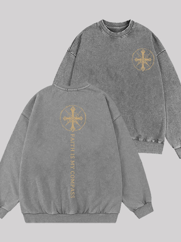 Faith Is My Compass Jesus God Christian Washed Sweatshirt