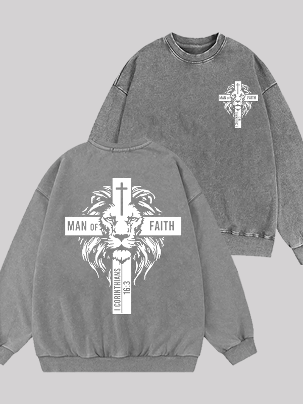 Man of Faith Jesus God Christian Washed Sweatshirt