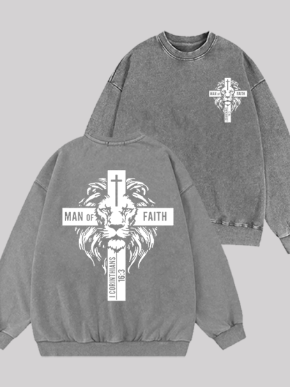 Man of Faith Jesus God Christian Washed Sweatshirt