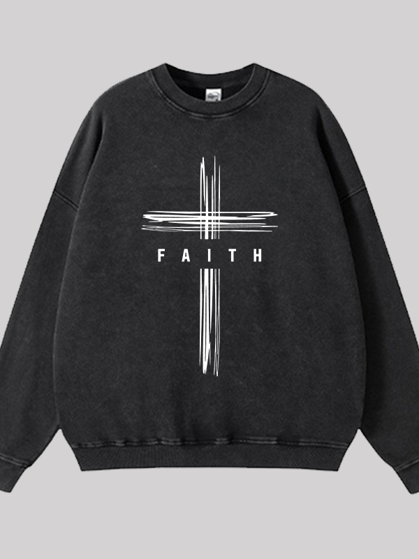 Faith Cross Jesus God Christian Washed Sweatshirt