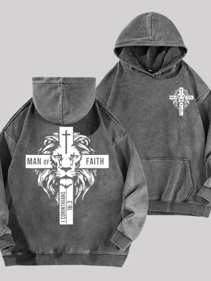 Man of Faith Jesus God Christian Washed Hoodie