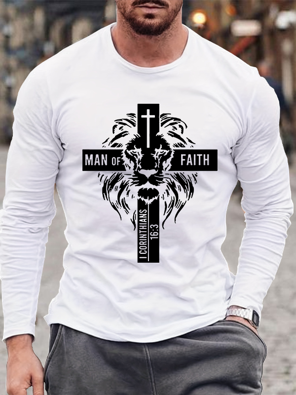 Man of Faith Jesus God Christian Cotton Long Sleeve T-Shirt