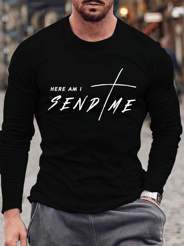 "Here Am I, Send Me" Jesus God Christian Cotton Long Sleeve T-Shirt