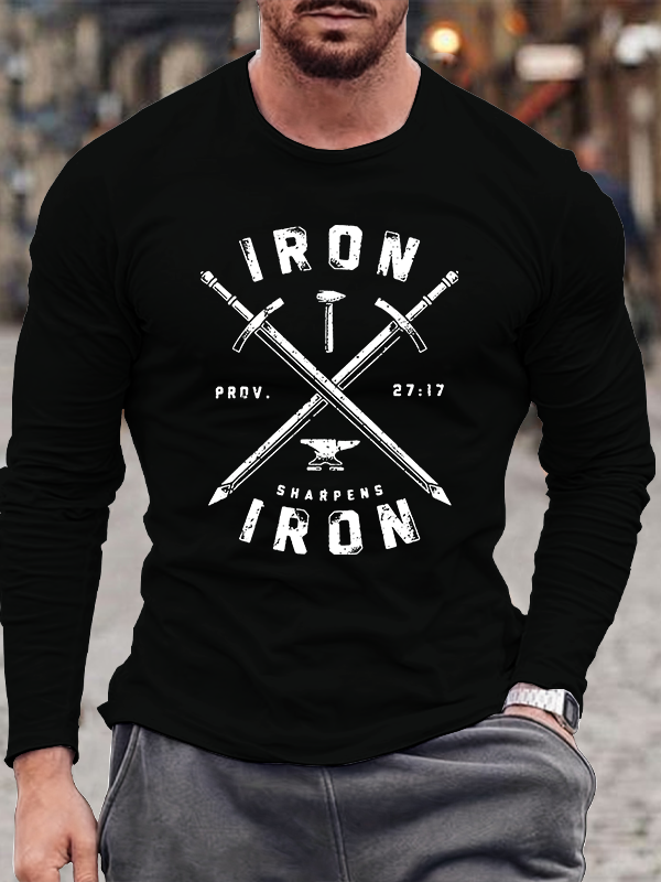 Iron Sharpens Iron Jesus God Christian Cotton Long Sleeve T-Shirt