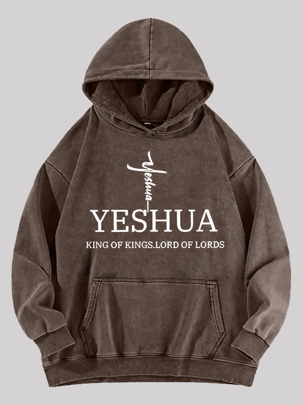 Yeshua King Of Kings Lord Of Lords Jesus God Christian Washed Hoodie