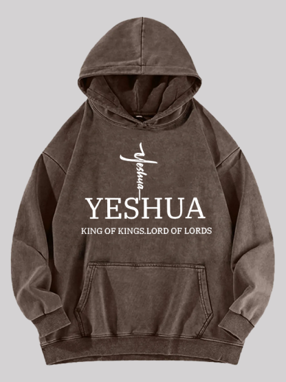 Yeshua King Of Kings Lord Of Lords Jesus God Christian Washed Hoodie