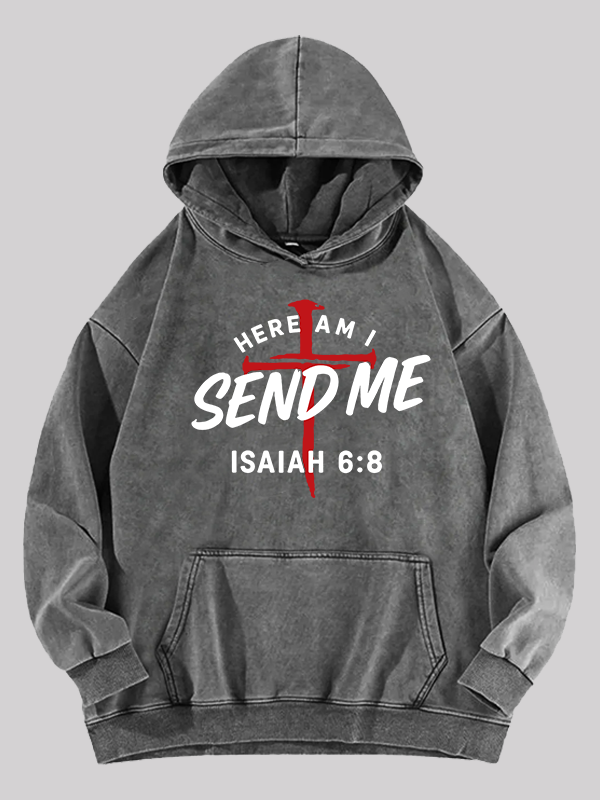 Here Am I Send Me Jesus God Christian Washed Hoodie