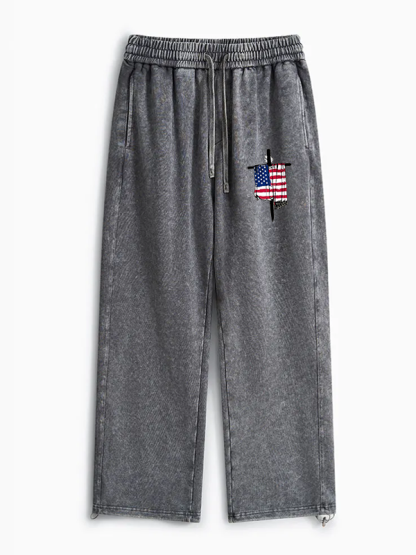 Faith Flag Cross Jesus God Christian Washed Sweatpants