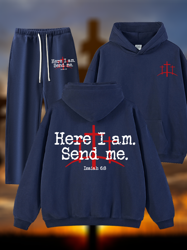 Here I Am Send Me - Bible Verse Isaiah 6:8 Jesus God Christian Plush Fleece-Lined Hoodie Set