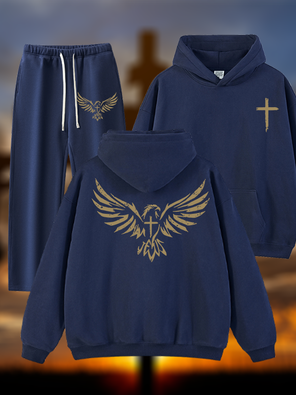 Wings Like Eagles Jesus God Christian Plush Fleece-Lined Hoodie Set