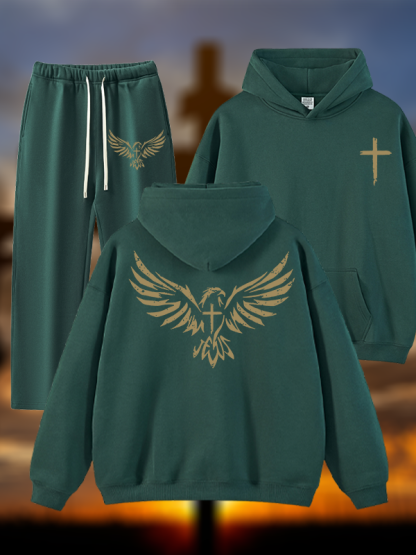 Wings Like Eagles Jesus God Christian Plush Fleece-Lined Hoodie Set
