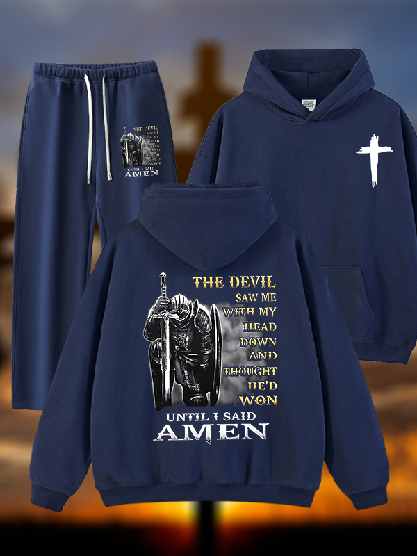 The Devil Saw Me with My Head Down and Thought He'd Won Until I Said Amen  Jesus God Christian Plush Fleece-Lined Hoodie Set