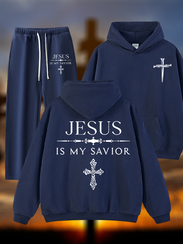 Jesus Is My Savior Jesus God Christian Plush Fleece-Lined Hoodie Set
