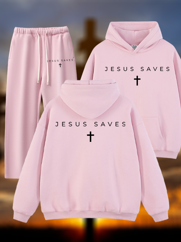 Jesus Saves Jesus God Christian Plush Fleece-Lined Hoodie Set