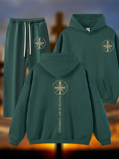 Faith Is My Compass Jesus God Christian Plush Fleece-Lined Hoodie Set