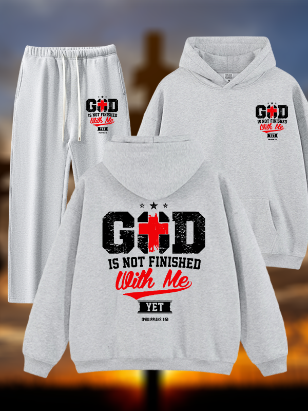 God Is Not Finished With Me Philippians 1:5  Jesus God Christian Plush Fleece-Lined Hoodie Set