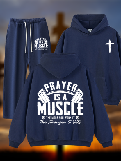 Prayer Is A Muscle Cross  Jesus God Christian Plush Fleece-Lined Hoodie Set