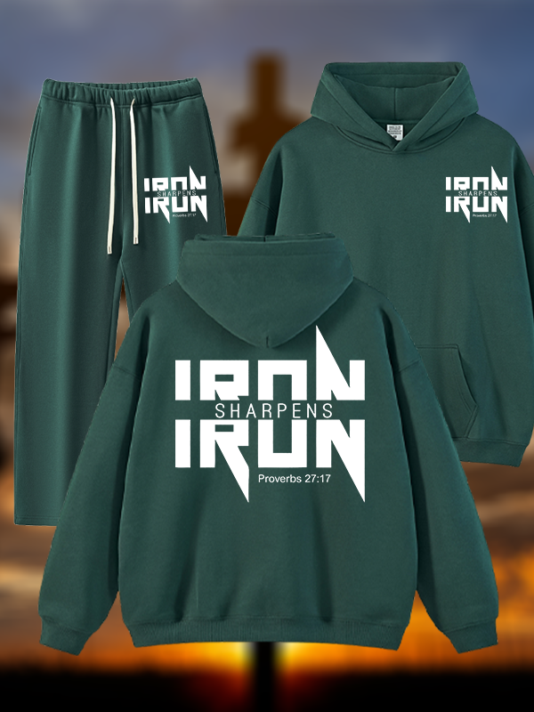 IRON SHARPENS IRON Proverbs 27:17 Jesus God Christian Plush Fleece-Lined Hoodie Set