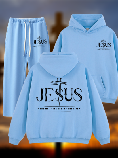 Jesus The Way The Truth The Life Jesus God Christian Plush Fleece-Lined Hoodie Set